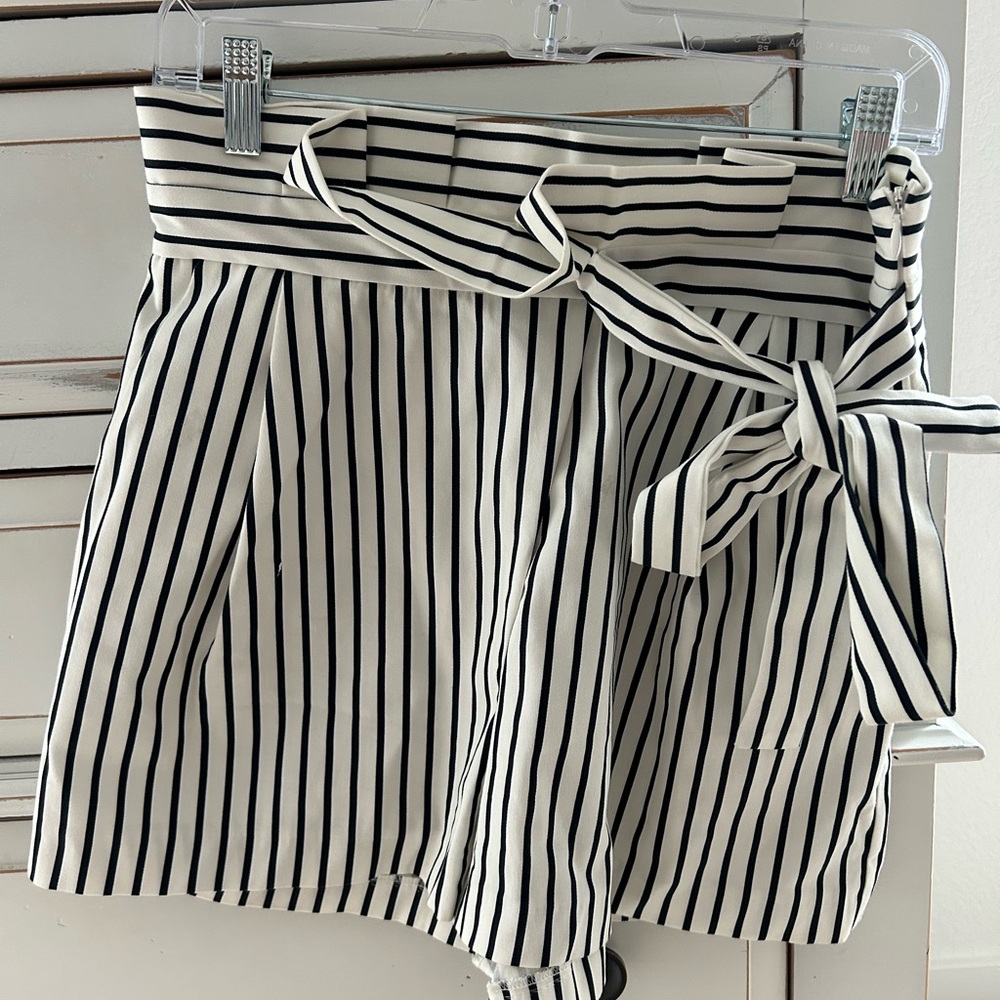 Zara Navy and White Striped Shorts